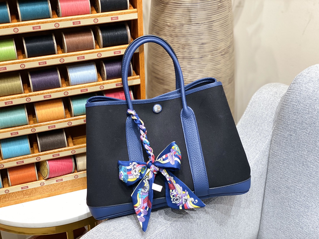 에르메스 가든파티30 캔버스 아게이트 블루 컨트리